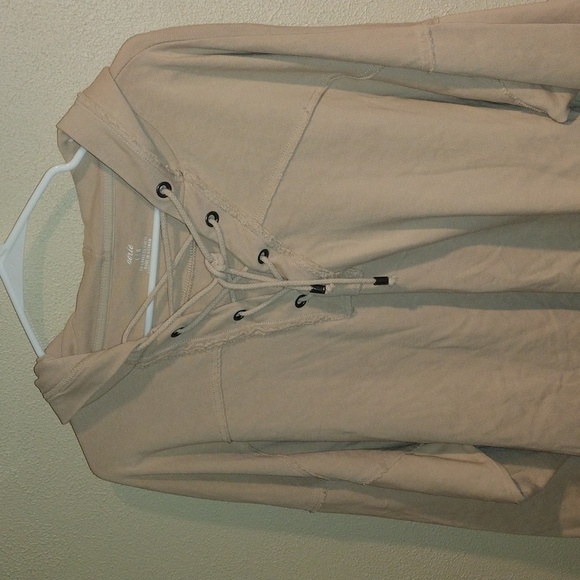 Aerie Hooded Lace up Light Pink Rose Oversized Sweatshirt Hoodie L - Picture 3 of 6